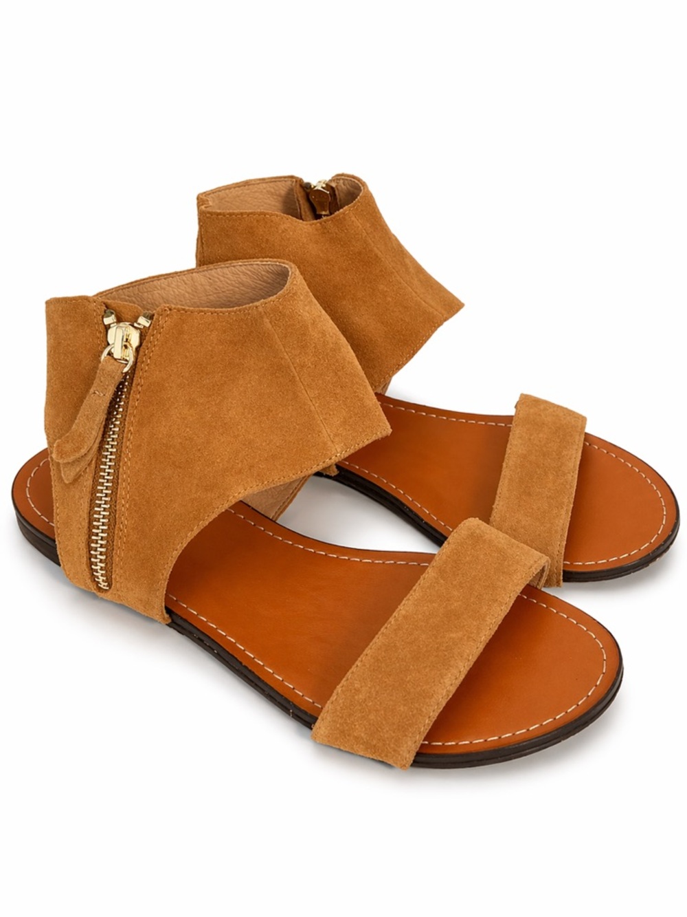 Vince Camuto Tan Suede Ankle Wrap Gladiator Sandals Side Zip Womens 7.5